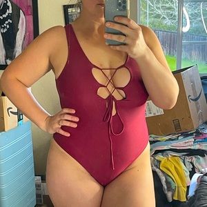 Plunge neck lace up one piece